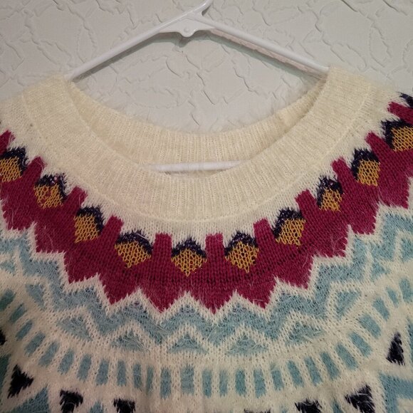 Time and Tru NWOT Fair Isle Fuzzy Ivory Gold Pink & Blue Sweater Size XXL - Picture 6 of 10